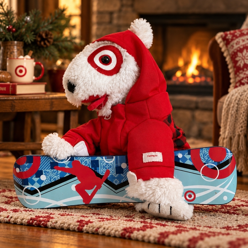Target Bullseye Dog Plush 2013 Snowboarder Red Hoodie Snowboard Animal 12" VG